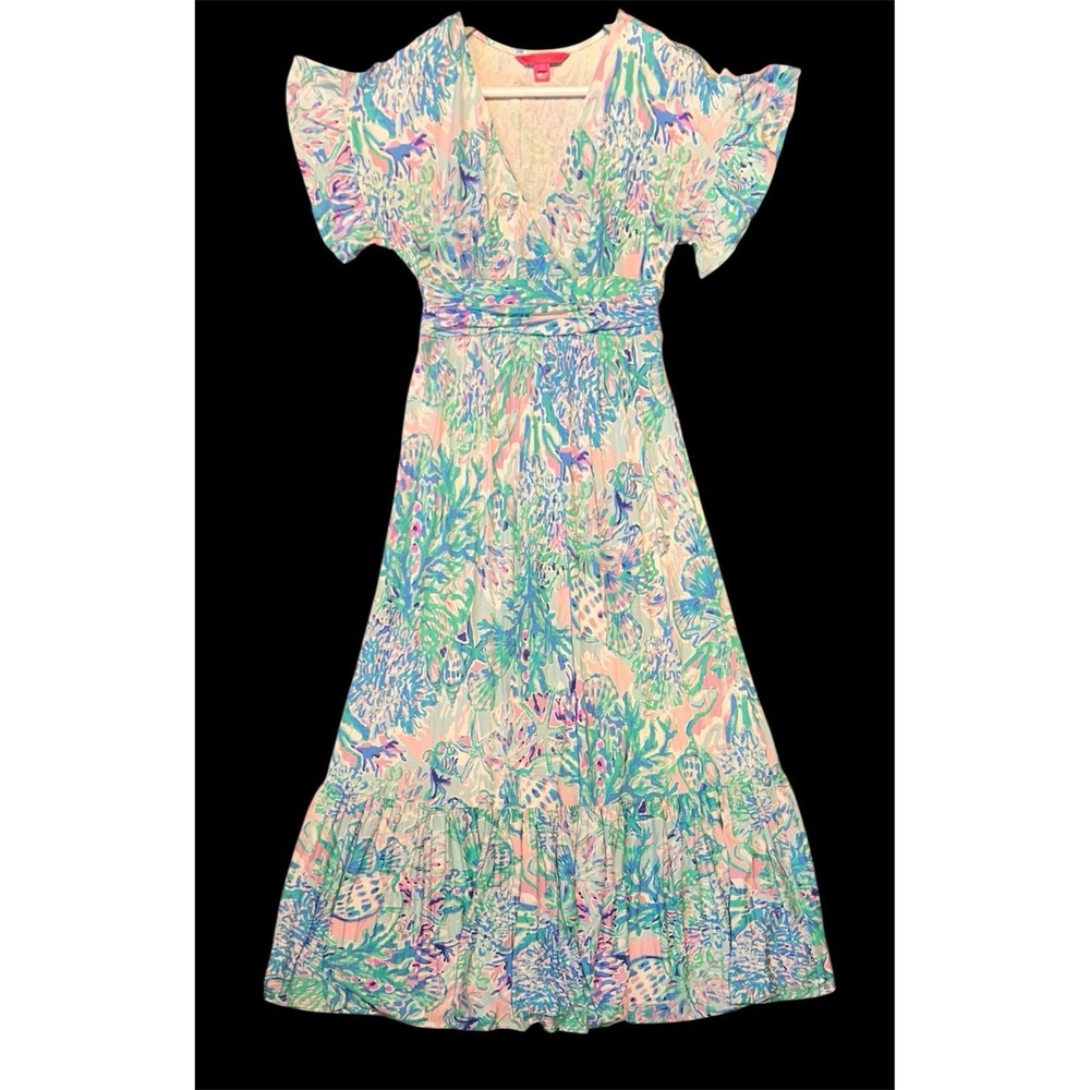Lilly Pulitzer Jessi Midi‎ Dress Size Small Cray Sea Print Tiered Preppy Resort